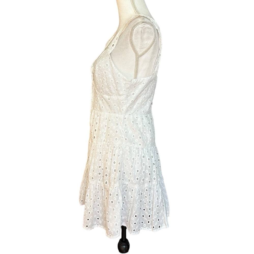 ASOS EYELET TIERED SMOCK SLEEVELESS MINI DRESS Women SZ US 6 White Cottagecore - Picture 3 of 6